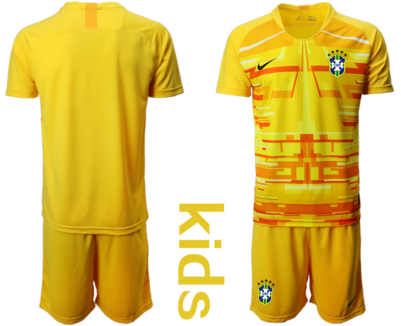 Cheap Youth 2020-2021 Season National team Brazil goalkeeper Long sleeve yellow Soccer Jersey